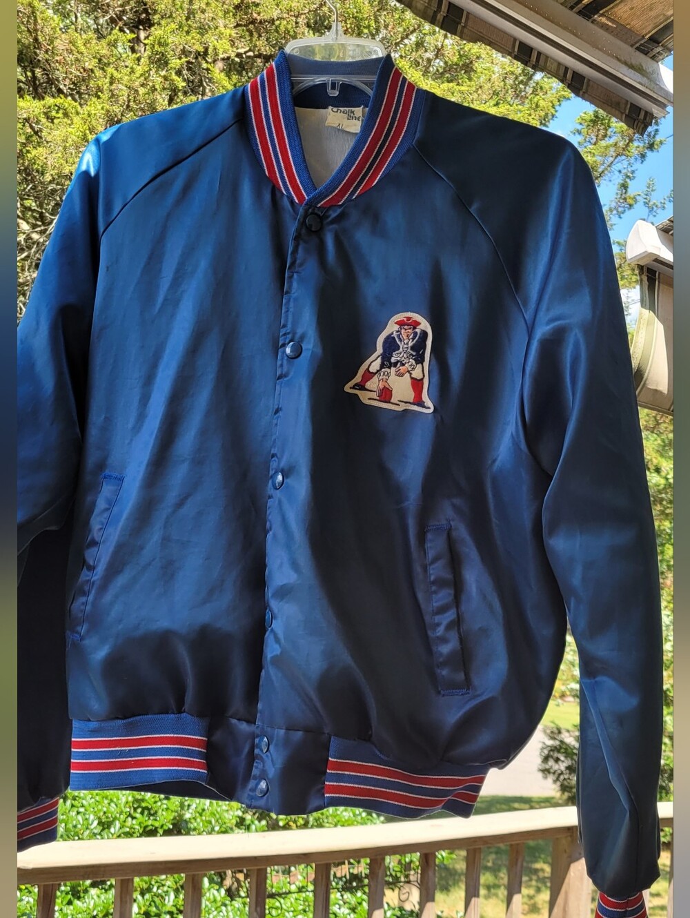 Vtg 1980's XL Navy Bomber Jacket w/New England Patriots Patch - Chalk Line